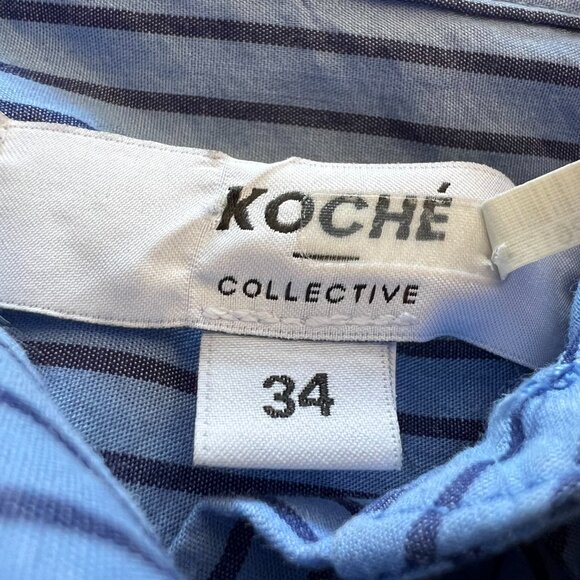 Koche Collective Pinstripe Ruffle Button Down Shirt - Picture 7 of 9